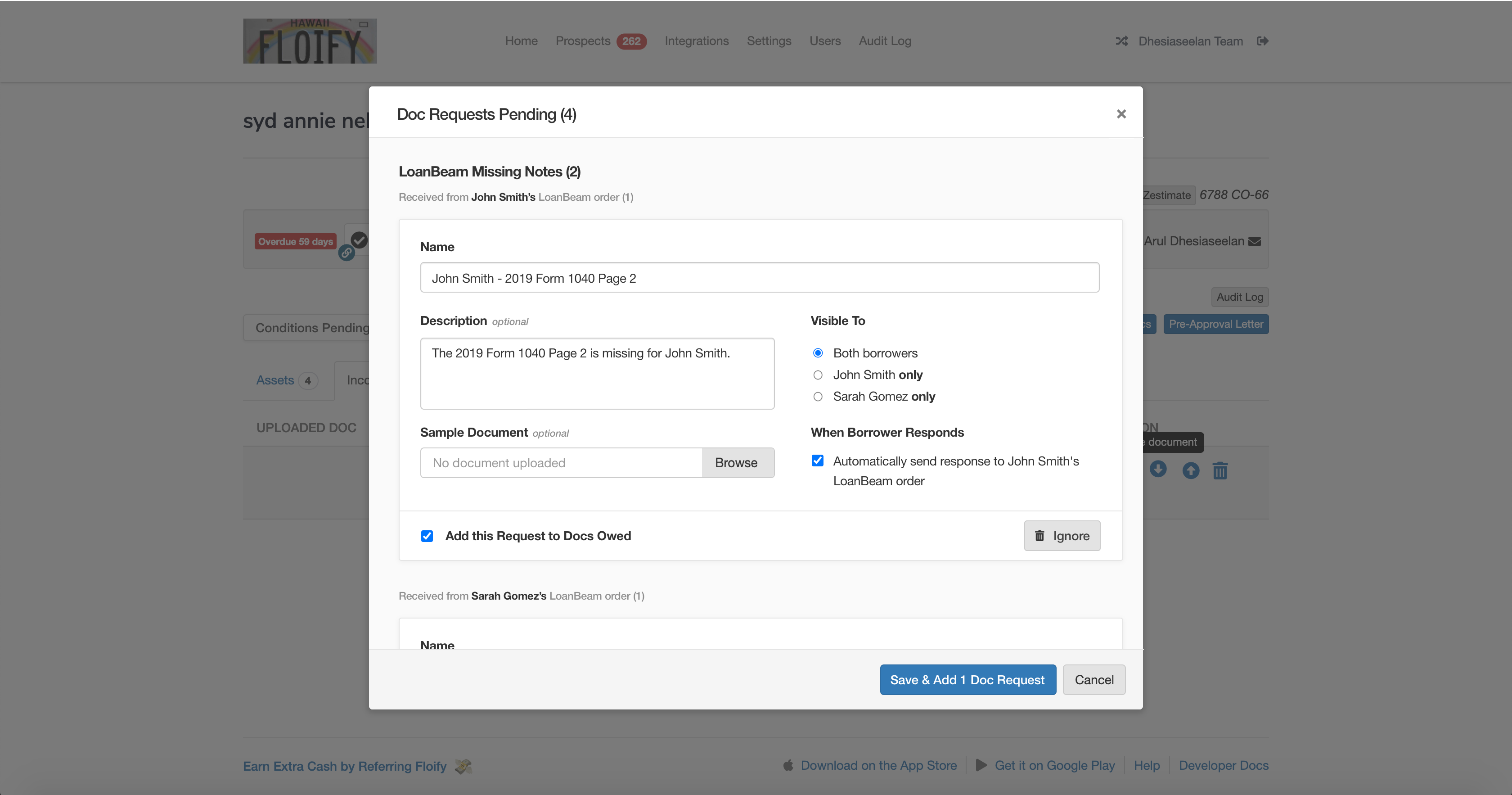 Floify 3rd Party Integrations LoanBeam Automated Analysis